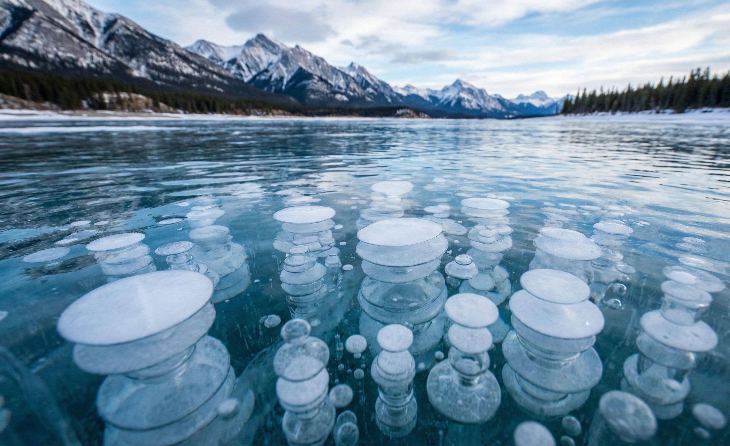 Frozen Methane Bubbles at Abraham Lake: Combustible Art Locked in Ice